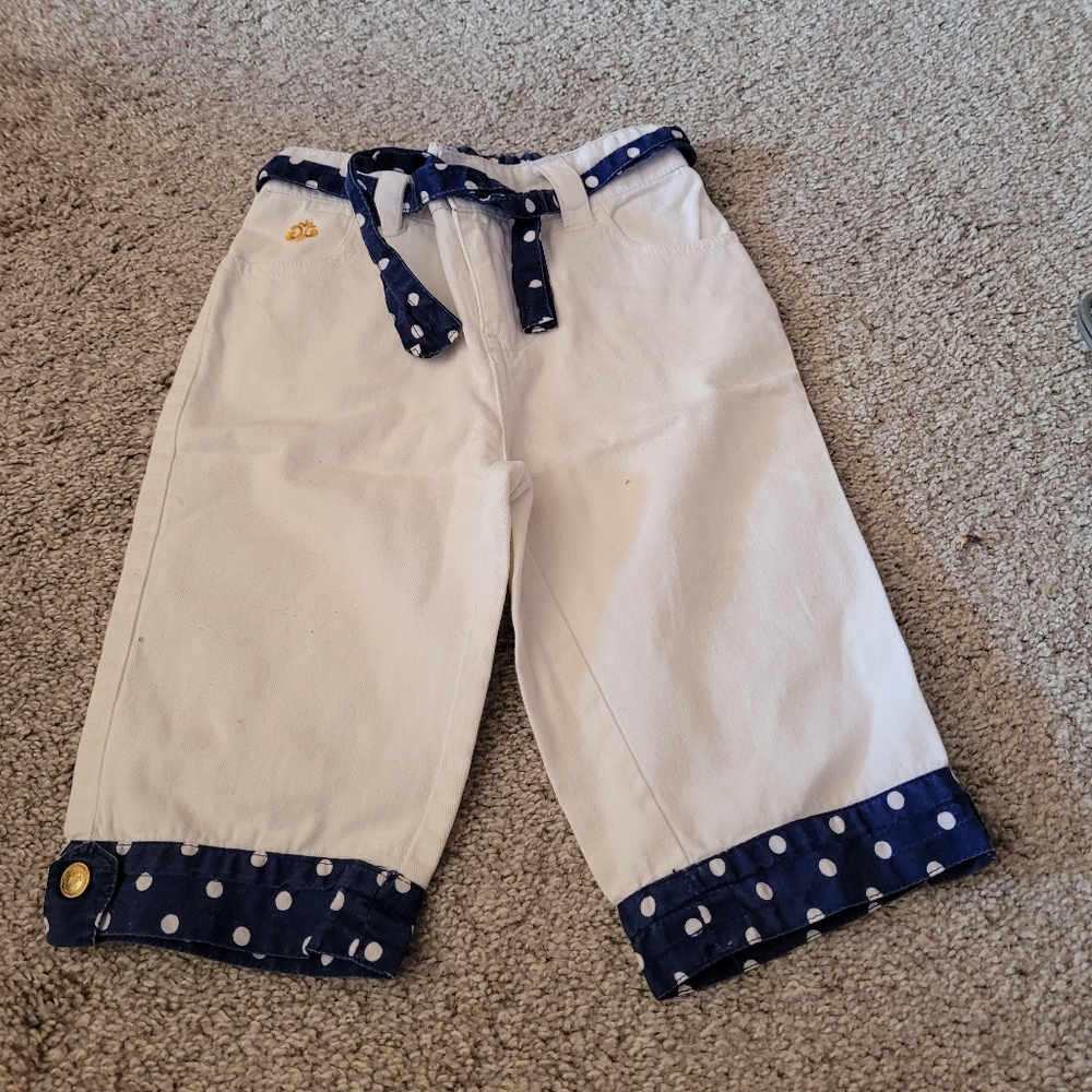 Dereon 3T Jeans White with Blue and White Polka-dot Bottom and Tie Belt Logo